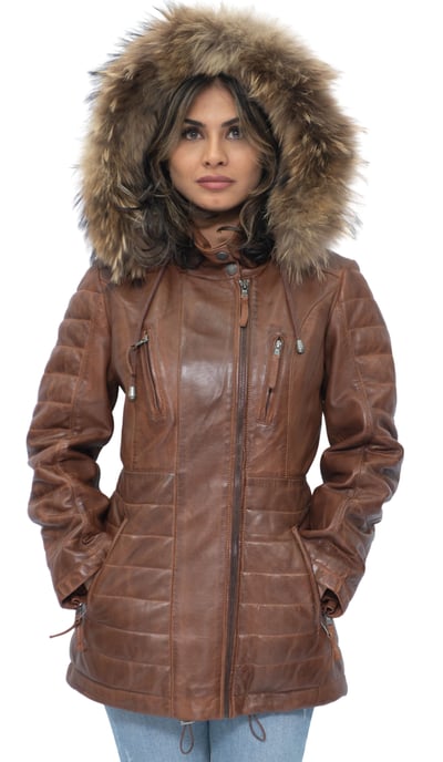 Womens Quilted Leather Parka Jacket-Curitiba
