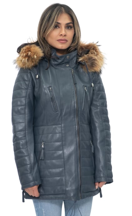 Womens Quilted Leather Parka Jacket-Curitiba
