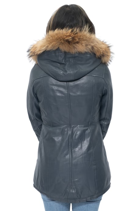 Womens Leather Hooded Parka Jacket-Putian