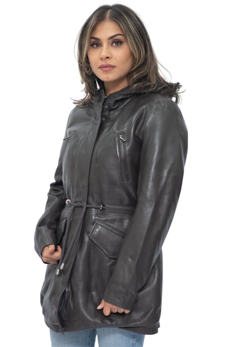 Womens Leather Hooded Parka Jacket-Bucharest