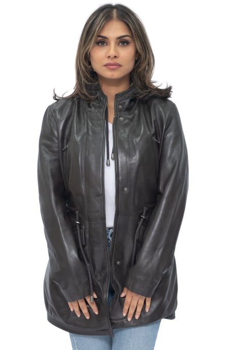 Womens Leather Hooded Parka Jacket-Bucharest