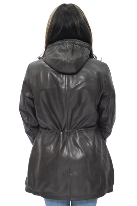 Womens Leather Hooded Parka Jacket-Bucharest