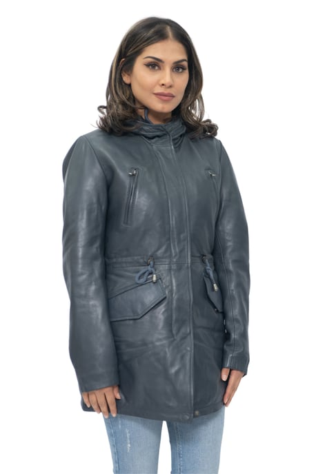Womens Leather Hooded Parka Jacket-Bucharest