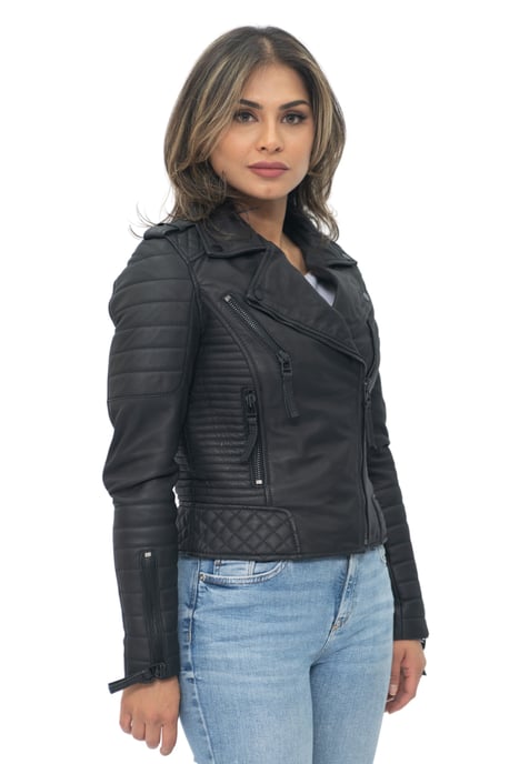 Womens Leather Quilted Vintage Brando Biker Jacket-Lusaka