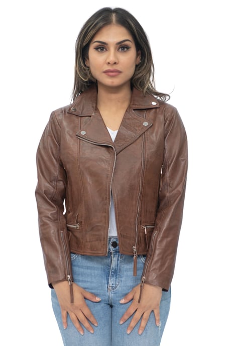 Womens Leather Biker Jacket-Stockholm