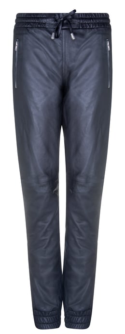Women's Black Leather Nappa Trousers Joggers