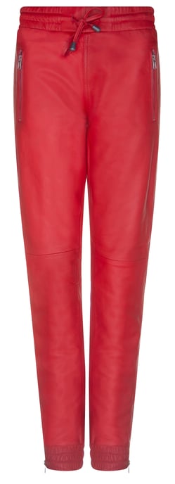 Women's Red Nappa Leather Trousers Joggers
