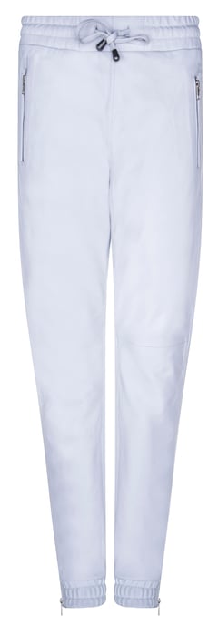 Women's White Real Nappa Leather Trousers Joggers