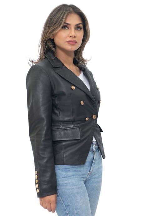 Womens Leather Military Blazer Jacket-Aalborg