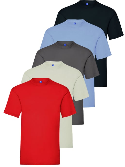 Kruze | Mens Crew Neck T-Shirts (5 Pack) - SKY/RED/CHAR/NVY/GRY