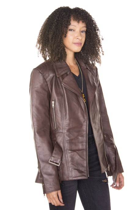 Womens Long Leather Biker Jacket-Quito