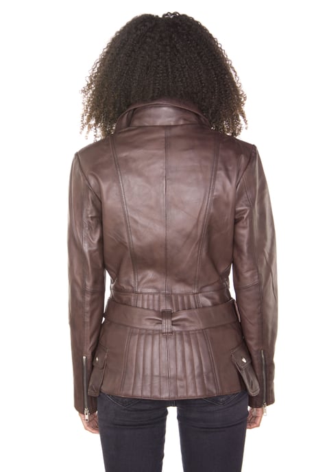 Womens Long Leather Biker Jacket-Quito