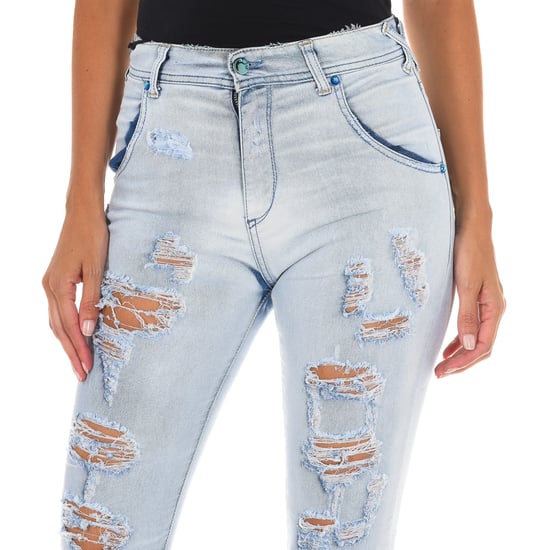 Long Denim Pants worn and torn effect 10DBF0803 woman