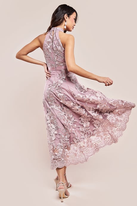 Halter Neck Lace High And Low Dress