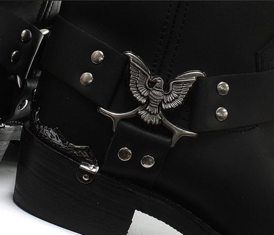 Grinders Mens Black Cowboy Biker Boots- Eagle Hi