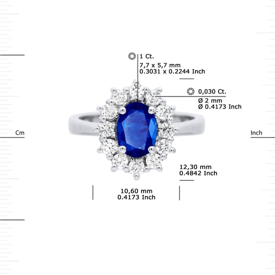 DIADEMA - Ring - Sapphire surrounded by Diamonds - White Gold