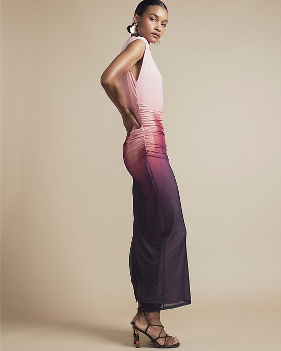 River Island Womens Bodycon Midi Dress Pink Mesh Ombre