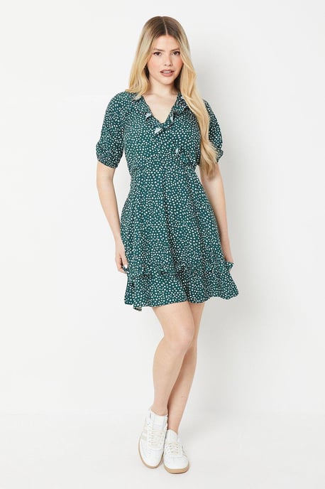 Green Spot Wrap Mini Dress - Image 2