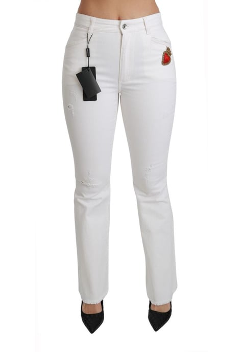Dolce & Gabbana Dames Witte Hart Uitlopende Stretch Katoenen Broek - Image 1