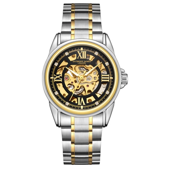 Hand Assembled Anthony James Limited Edition Skeleton Two Tone Gold & Steel Mens Watch