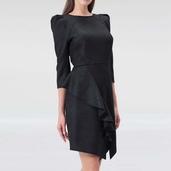 Stretch suede jurk met ruches op rok - Image 1