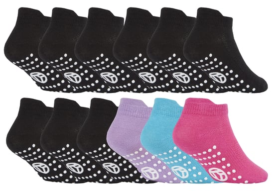 Sock Snob - 12 Paar Meisjes Gymsokken met Grips | Enkelsokken met Antislipzool - Roze / Zwart - Image 1