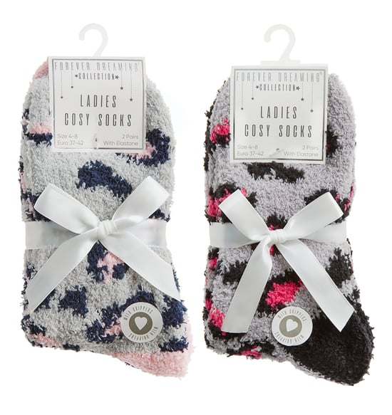 Sock Snob - 4 Paar Dames Gezellige Thermische Bed Sokken met Antislip Grips - Dierenprint - Image 2