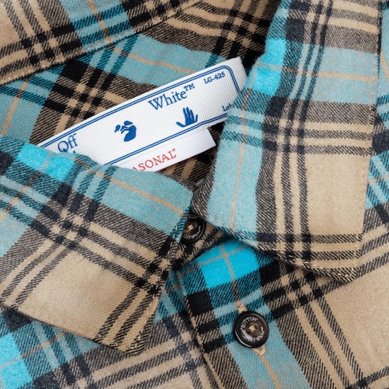 Off-White Helvetica Pattern Camel Beige Flannel Shirt