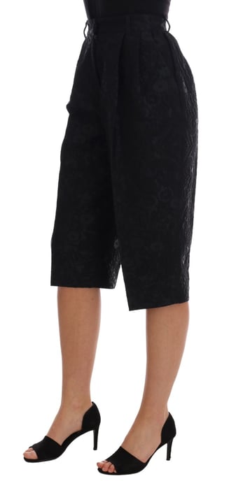 Dolce & Gabbana Zwarte Brokaat Hoge Taille Capri Shorts - Image 2