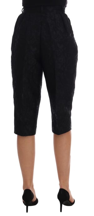 Dolce & Gabbana Zwarte Brokaat Hoge Taille Capri Shorts - Image 3