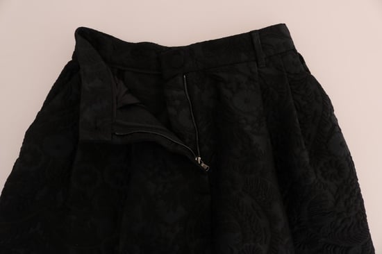 Dolce & Gabbana Zwarte Brokaat Hoge Taille Capri Shorts - Image 4
