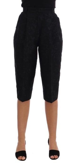 Dolce & Gabbana Zwarte Brokaat Hoge Taille Capri Shorts - Image 1