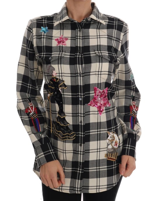 Dolce & Gabbana Zwart Witte Sprookje Kristallen Shirt - Image 1