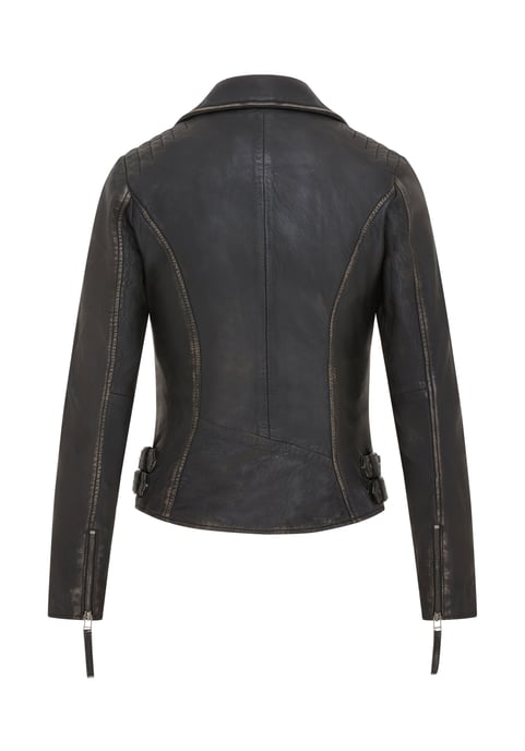 Womens Black Leather Brando Biker Jacket - Finnsnes