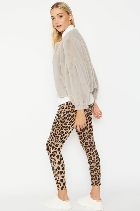 Cashmer Efect Cropped  Faux Fur Jacket with Puff Sleeves