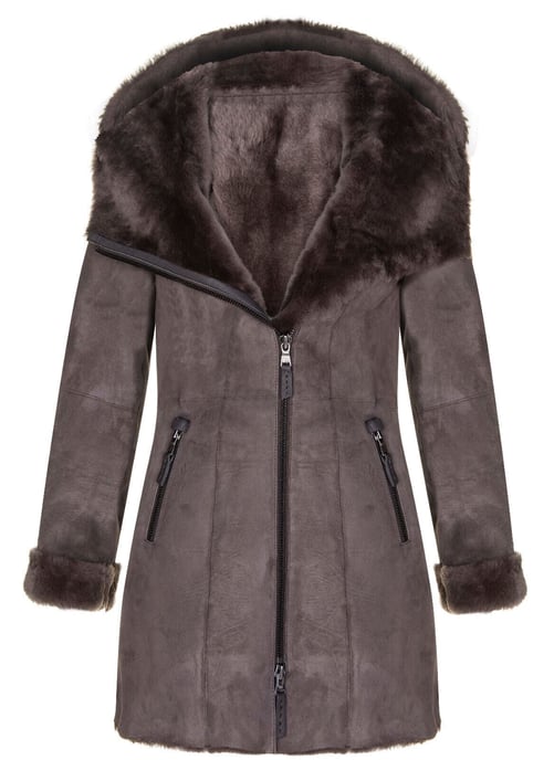Womens Merino Sheepskin Hooded Coat-Antioch