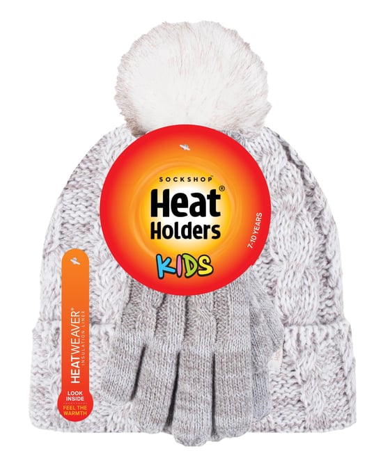 Heat Holders Meisjes Cable Bobble Muts En Handschoenen Set - Havermoutwending - Image 2