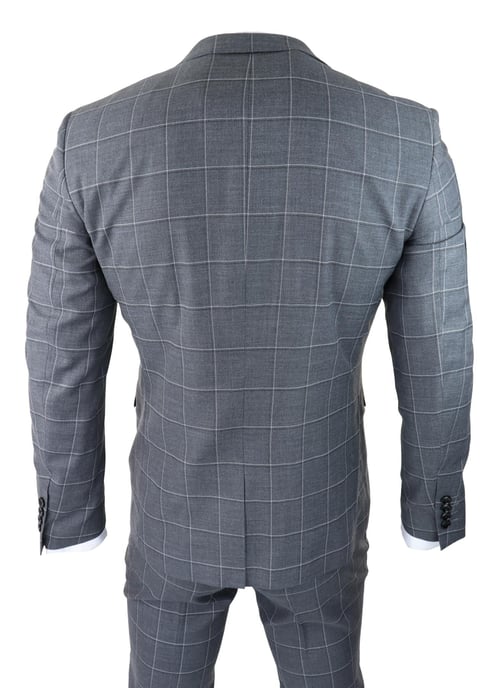 Heren Grijs Pak 3-delig Geruit Vintage Retro Slim Fit Trouwpak Klassiek - Image 6