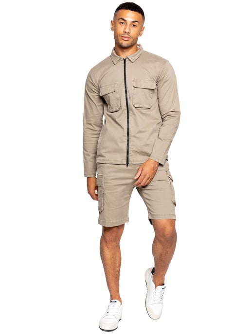 Enzo | Heren Cargo Trainingspak Met Korte Broek Set - Beige - Image 2