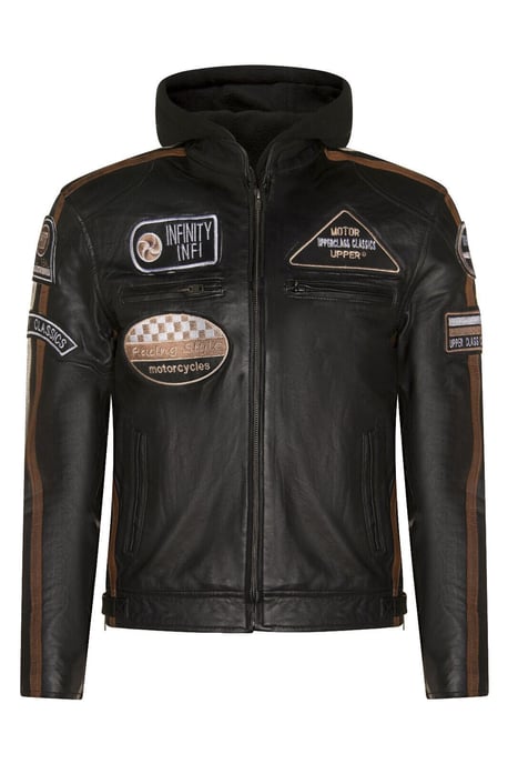 Mens Racing Hooded Leather Biker Jacket-Detroit