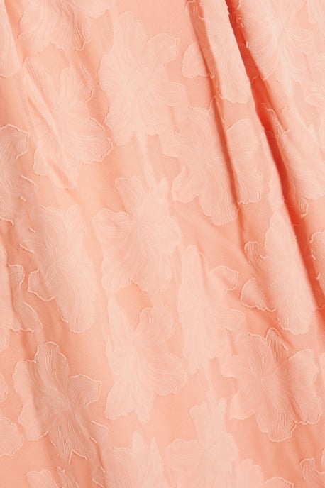 Peach Jacquard Puff Sleeve Midi Dress
