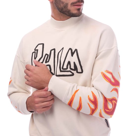 Heren Palm Angels Garment Dye Graffiti Flames Crewneck Sweatshirt in Off White - Image 3
