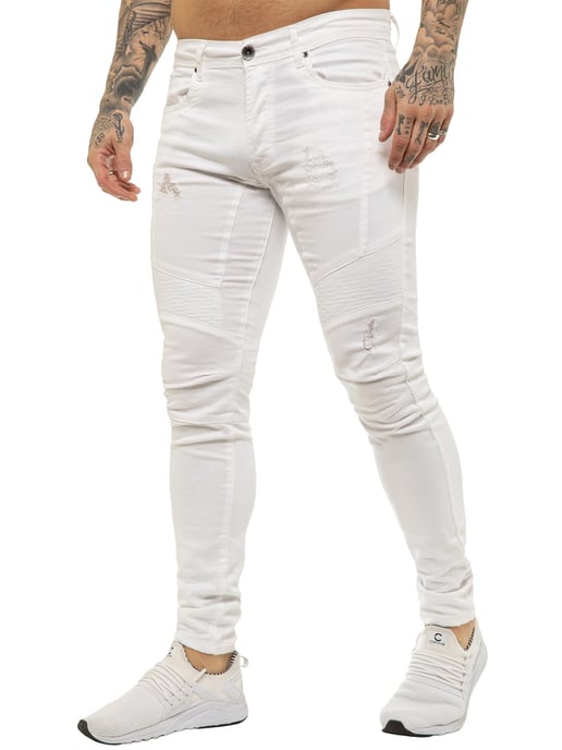 Enzo | Heren Skinny Stretch Biker Denim Jeans - Wit - Image 1