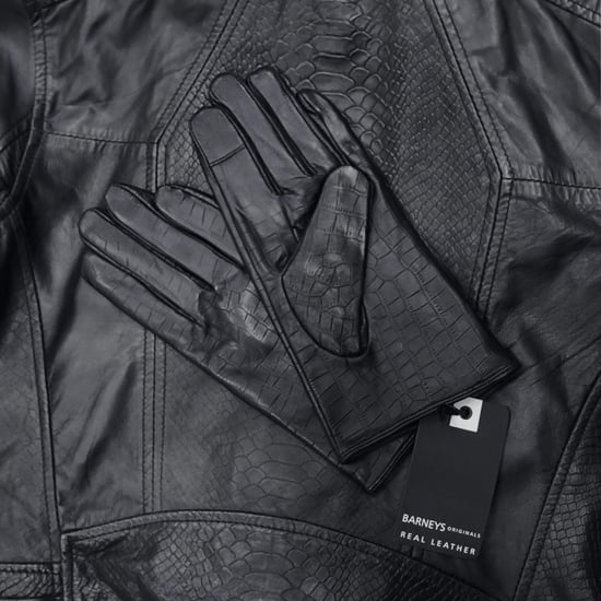 Black Croc Print Leather Gloves