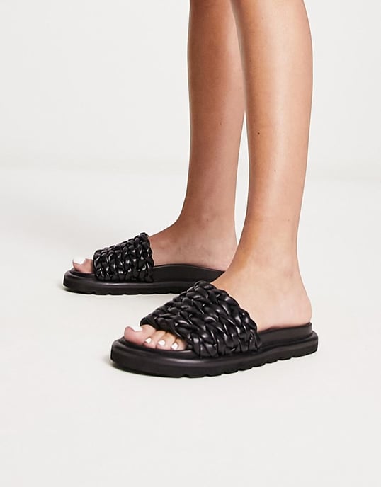 ASOS DESIGN Fiction woven vamp flat sandal in black