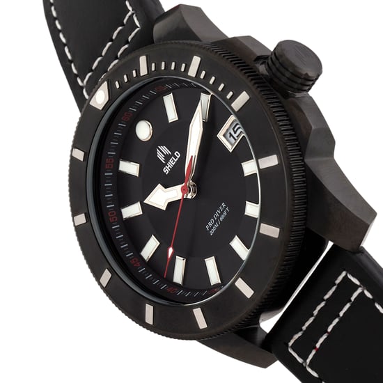 Shield Shaw Leather-Band Men's Diver Watch w/Date
