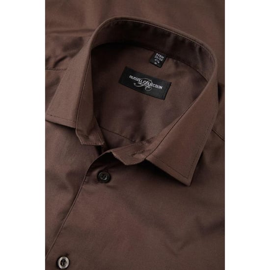 Russell Collectie Heren Lange Mouwen Gemakkelijk Onderhoud Aangepast Shirt (Chocolade) - Image 2