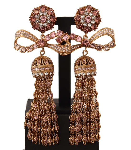 Dolce & Gabbana Women's Gold Dangling Crystals Long Clip-On Jewelry Earrings