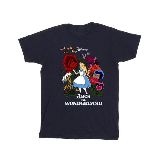 Disney Mens Alice In Wonderland Flowers T-Shirt (Navy Blue)