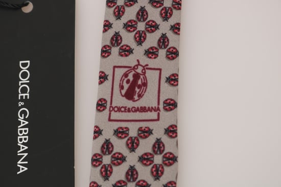 Dolce & Gabbana Grijze Zijden Strik met Rode Lieveheersbeestje Print - Image 4